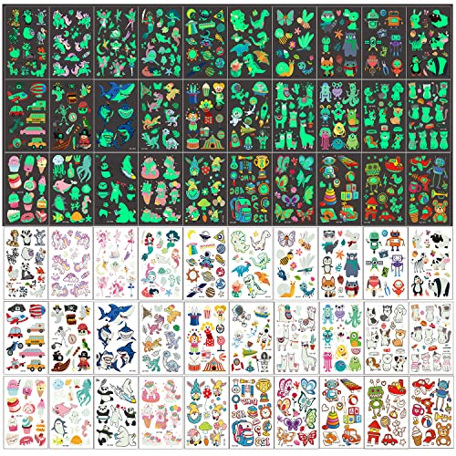 Tattoo Kinder Leuchtende Im Dunkeln, Gemischter Stil Temporäre Tattoos für Mädchen Jungen, 30 Blätter Hautfreundlich Glitzer Kindertattoos für Kindergeburtstag Gastgeschenke Mitgebsel (Leuchtend) Tattoo Kinder Leuchtende Im Dunkeln, Gemischter Stil Temporäre Tattoos für Mädchen Jungen, 30 Blätter Hautfreundlich Glitzer Kindertattoos für Kindergeburtstag Gastgeschenke Mitgebsel (Leuchtend) von Kaderas