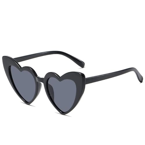Herzförmige Graue Linse UV-Schutz Sonnenbrille Stilvolle Süße Liebe Vintage Partybrille für Frauen Party (Schwarzer Rahmen, graue Linse) von Kadimendium