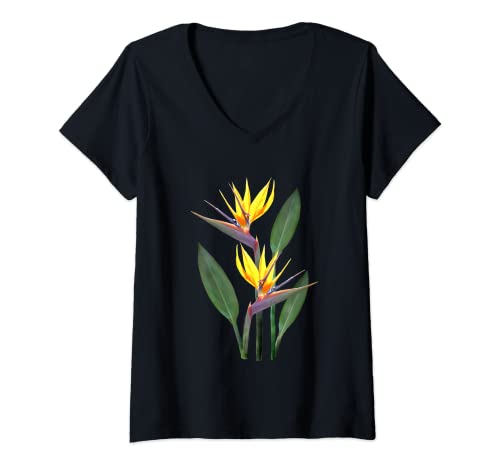 Damen Strelitzia - tropische Blume in Kenia / Afrika T-Shirt mit V-Ausschnitt Damen Strelitzia - tropische Blume in Kenia / Afrika T-Shirt mit V-Ausschnitt von Kadzo