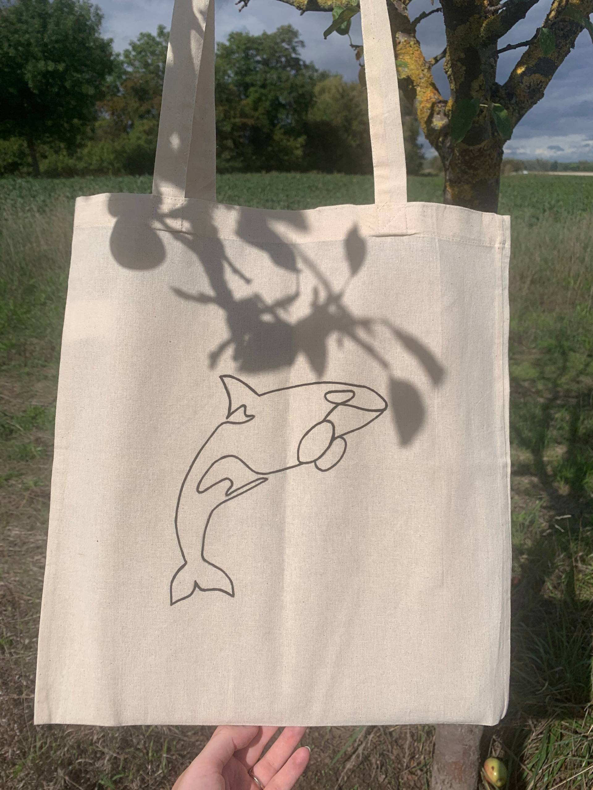 Jutebeutel | One Line Orca Schwertwal Minimalistisch Jutebeutel | One Line Orca Schwertwal Minimalistisch von KaedeCrafts