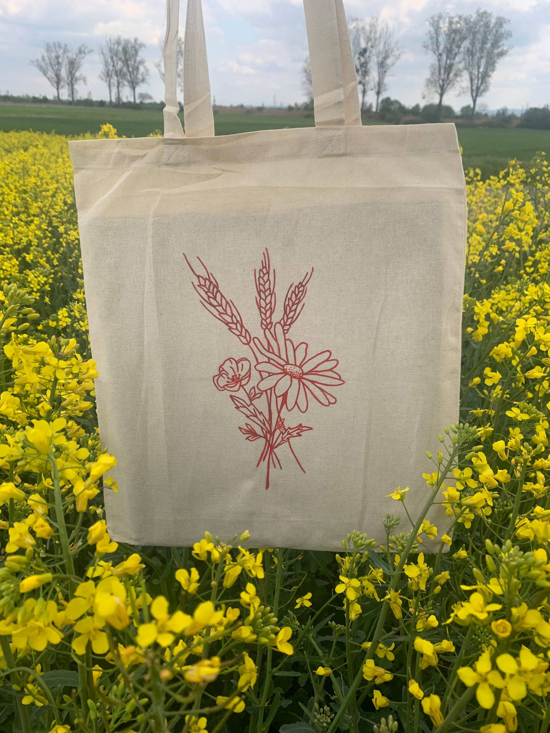Jutebeutel | Stofftasche Feldblumen Minimalistisch Jutebeutel | Stofftasche Feldblumen Minimalistisch von KaedeCrafts