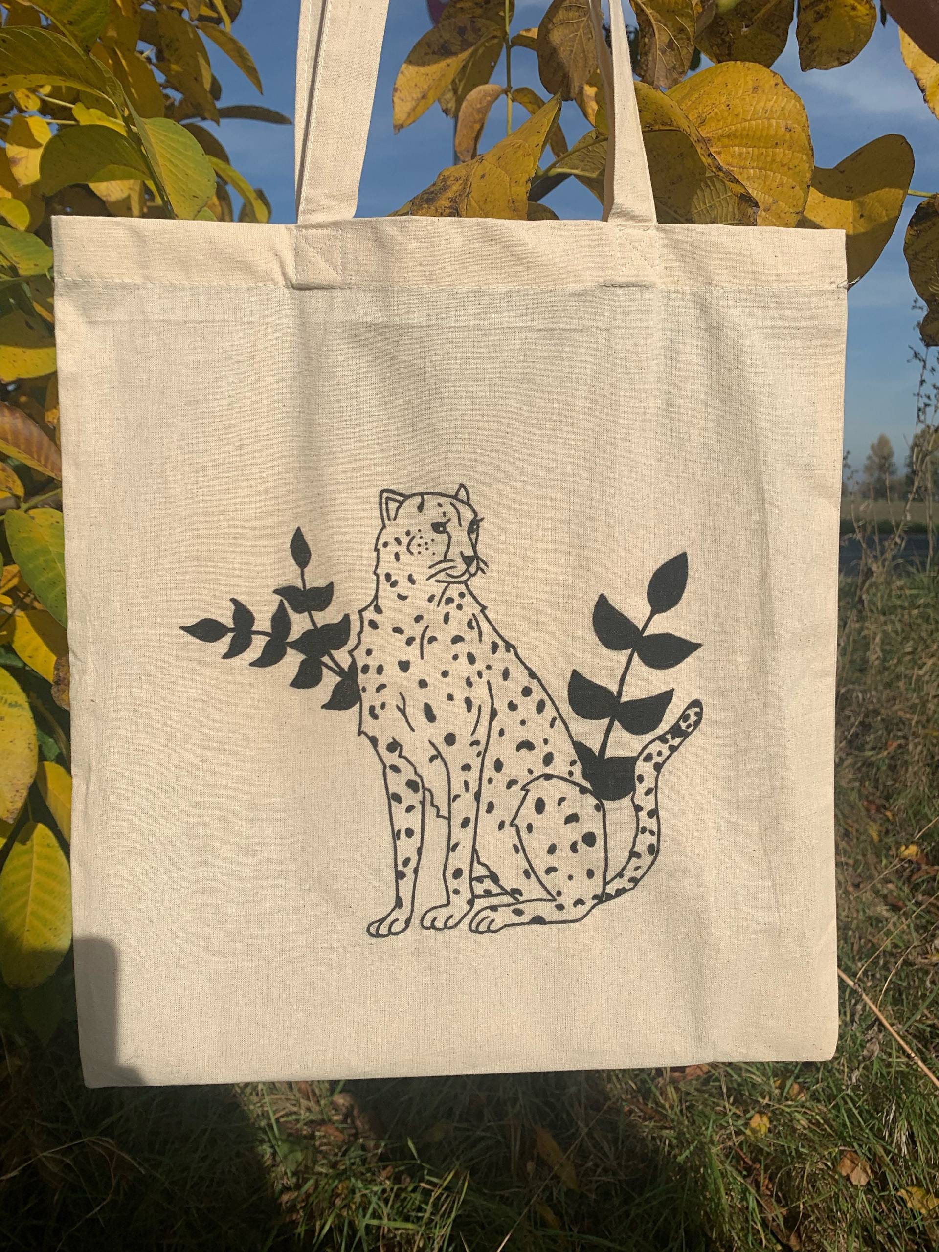 Jutebeutel | Stofftasche Gepard Tragetasche Bio-Baumwolle Jutebeutel | Stofftasche Gepard Tragetasche Bio-Baumwolle von KaedeCrafts
