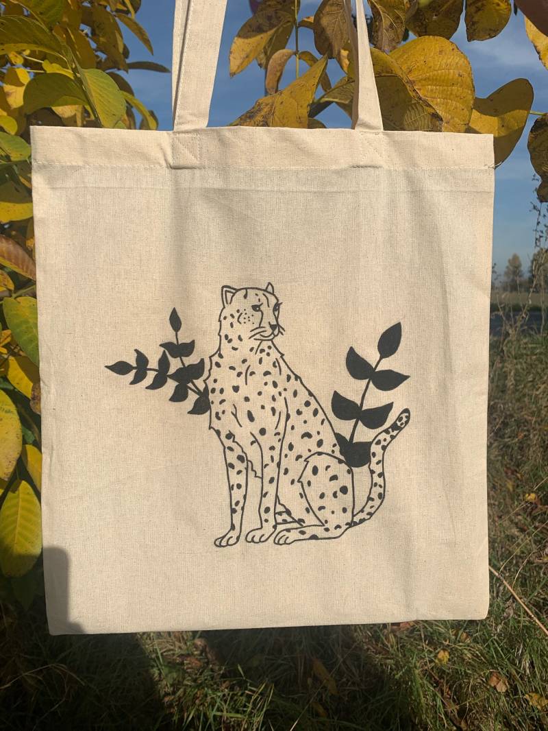Jutebeutel | Stofftasche Gepard Tragetasche Bio-Baumwolle Jutebeutel | Stofftasche Gepard Tragetasche Bio-Baumwolle von KaedeCrafts