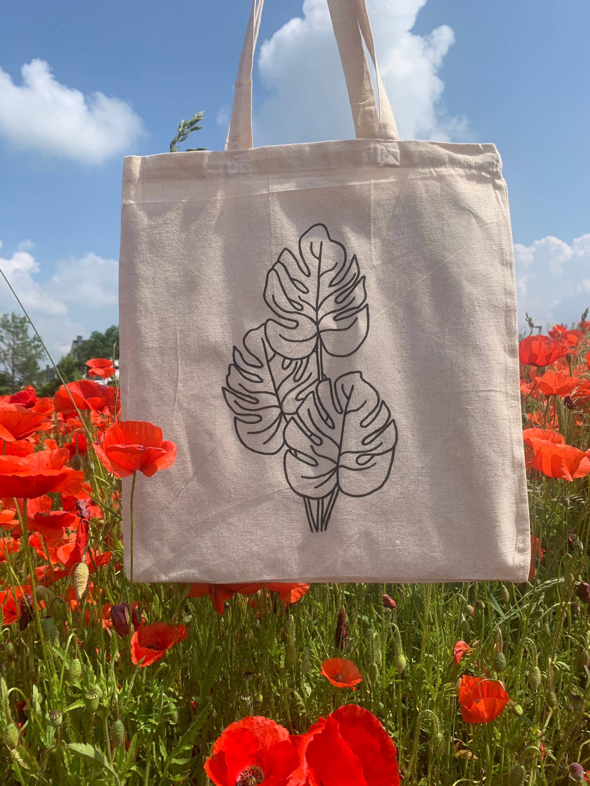 Jutebeutel | Stofftasche Monstera One Line Minimalistisch Jutebeutel | Stofftasche Monstera One Line Minimalistisch von KaedeCrafts