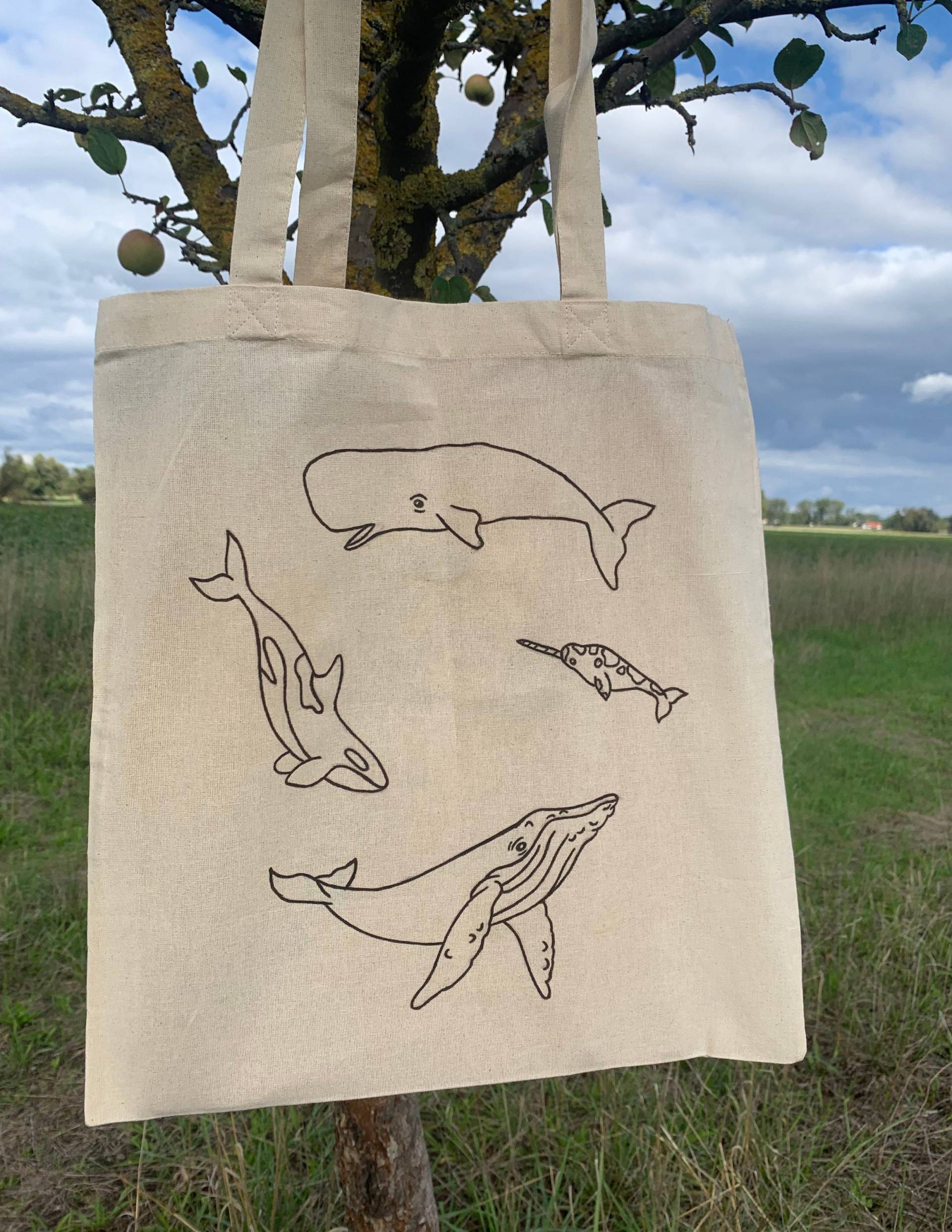 Jutebeutel | Stofftasche Wale Orca, Pottwal, Narwal, Buckelwal Jutebeutel | Stofftasche Wale Orca, Pottwal, Narwal, Buckelwal von KaedeCrafts