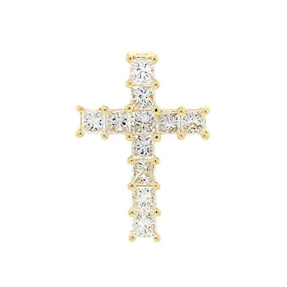 0.50Cts New Genuine 18Ct 18K 750 Gelbgold Prinzessin Cut Diamant Kreuz Anhänger von KaedesignsJewellery