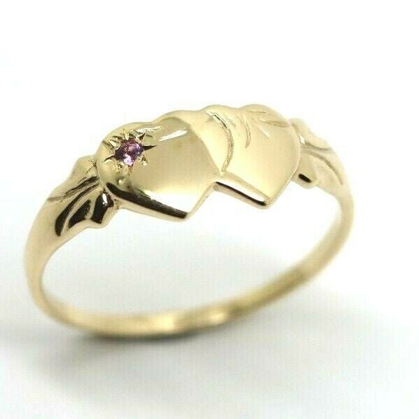 9Ct Gelbgold 375 Amethyst | Geburtsstein Februar Double Heart Signet Ring von KaedesignsJewellery