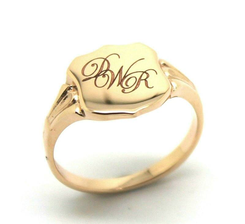 Echter Großer Siegelring 9 Karat Rosegold in Ihrer Größe P Plus Gravur 3 Initialen von KaedesignsJewellery