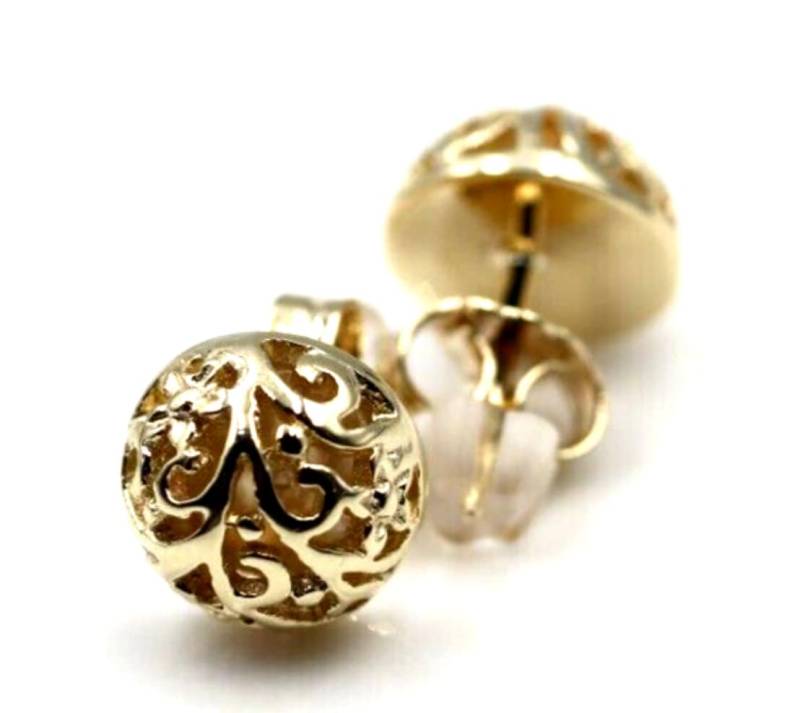 Echte Neue 9 Karat Gelb, Rose Oder Weiß Gold Halbkugel 10mm Ohrstecker Filigrane Blumen Ohrringe von KaedesignsJewellery