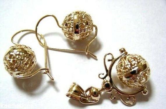 Echte Neue Solid 9K 9 Karat Gelb, Rose Oder Weiß Gold Filigree Spinner Anhänger & Ohrringe Set Echte Neue Solid 9K 9 Karat Gelb, Rose Oder Weiß Gold Filigree Spinner Anhänger & Ohrringe Set von KaedesignsJewellery