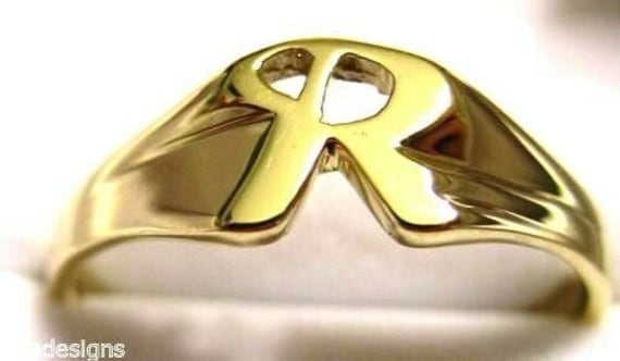 Echter, Massiver 9Ct 9K Gelb Oder Rose Weißgold 375 Großer Initial Ring R von KaedesignsJewellery