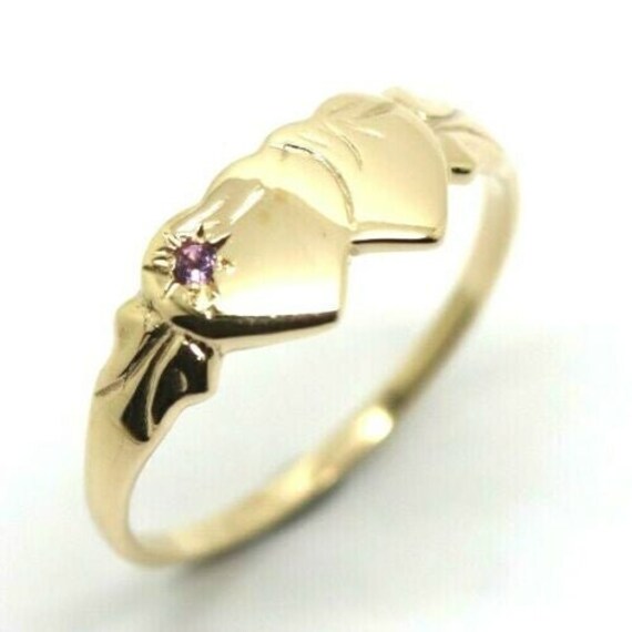 Echter 9 Karat Gelbgold Doppelherz Gelb Lila Amethyst Februar Geburtsstein Siegelring in Ihrer Größe von KaedesignsJewellery
