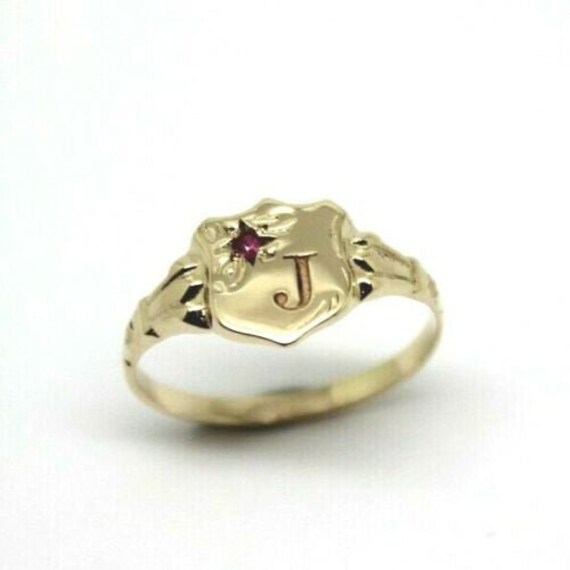 Echter 9 Karat Kleiner Gelb-, Rosé - Oder Weißgold-Kind Siegelring + Gravur Von 1 Initiale von KaedesignsJewellery