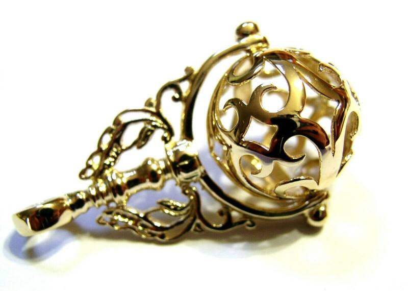 Echtes Extra Groß 9 Karat 9Kt Gelb, Rose Oder Weißgold Filigrane Kugel Spinner Anhänger von KaedesignsJewellery