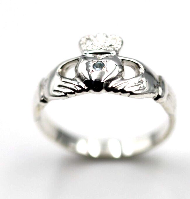 Echtes Sterling Silber 925 Aquamarin | Geburtsstein Des März Claddagh Ring von KaedesignsJewellery