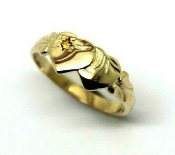 Größe K Echtes 9 Karat Gelbgold Doppelherz Gelber Topas Geburtsstein Siegelring von KaedesignsJewellery