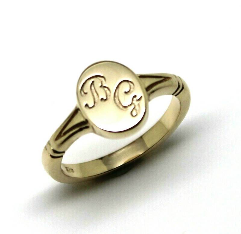 Größe M Echter Voll Massiver 9 Karat Gelb, Rosé - Oder Weißgold Oval Siegelring Mit Zwei Initialen von KaedesignsJewellery