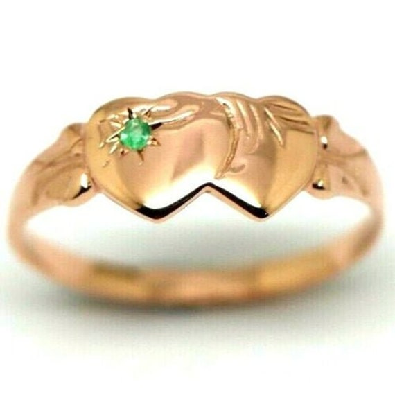 Größe N Echtes 9Ct Gelb, Rose Oder Weißgold Smaragd | Geburtsstein Des MaiDouble Heart Signet Ring von KaedesignsJewellery