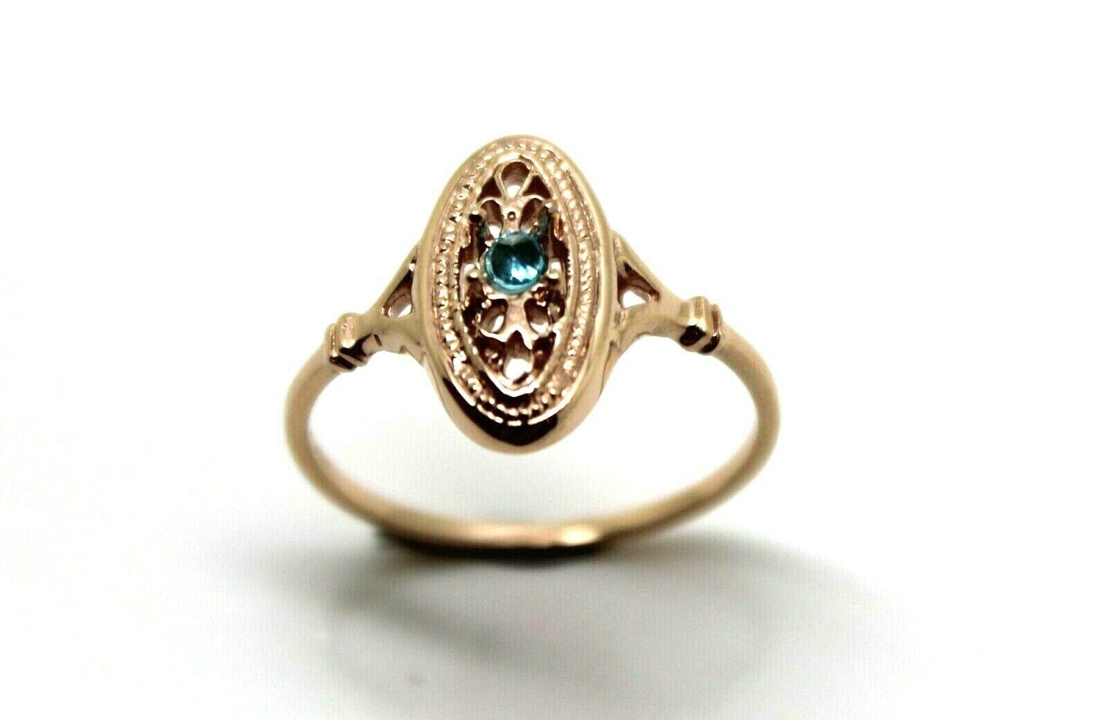 Größe Q, Echter 9 Karat 9K Rose Gold Zarte Blautopas Filigrane Ring von KaedesignsJewellery