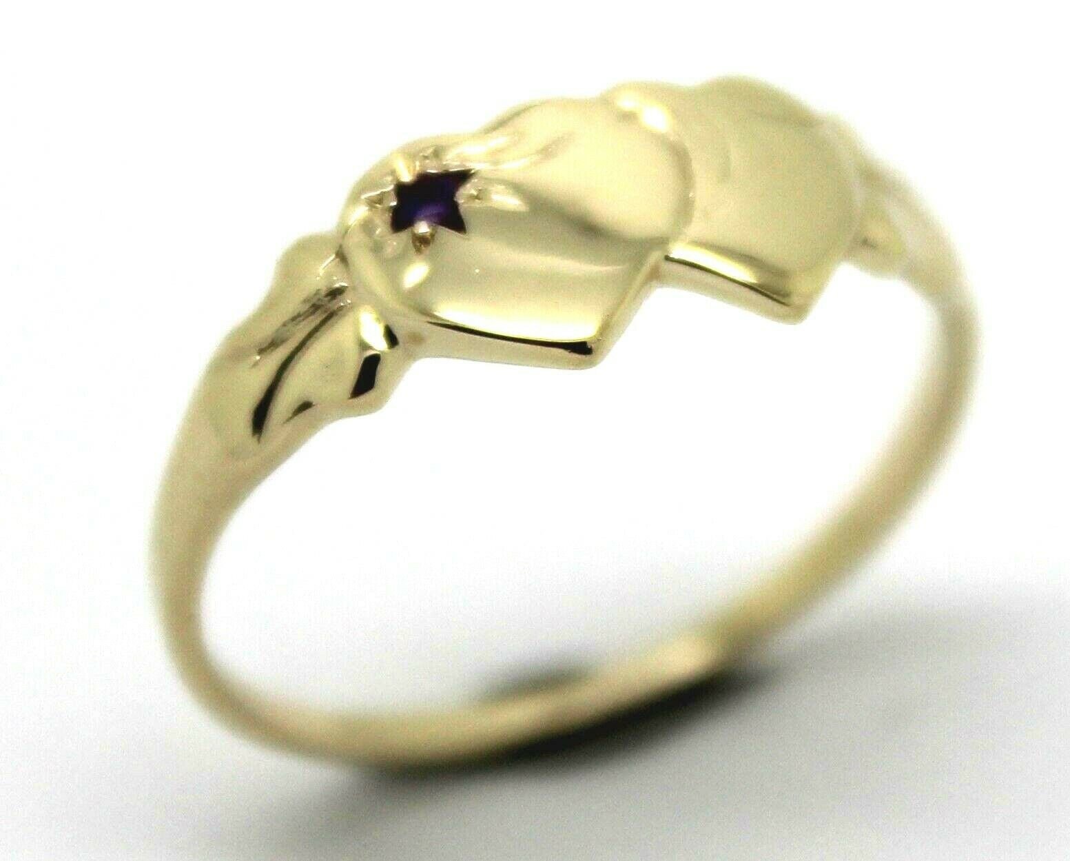 Größe Q 9Ct Gelbgold 375 Amethyst | Geburtsstein Februar Double Heart Signet Ring von KaedesignsJewellery