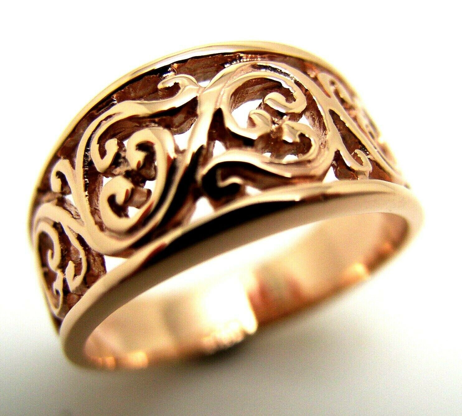 Größe R Kaedesigns Echter 9 Karat Voll Massiv Breiter Gelb, Rose Oder Weißgold Filigraner Blumen Swirl Ring 336 von KaedesignsJewellery