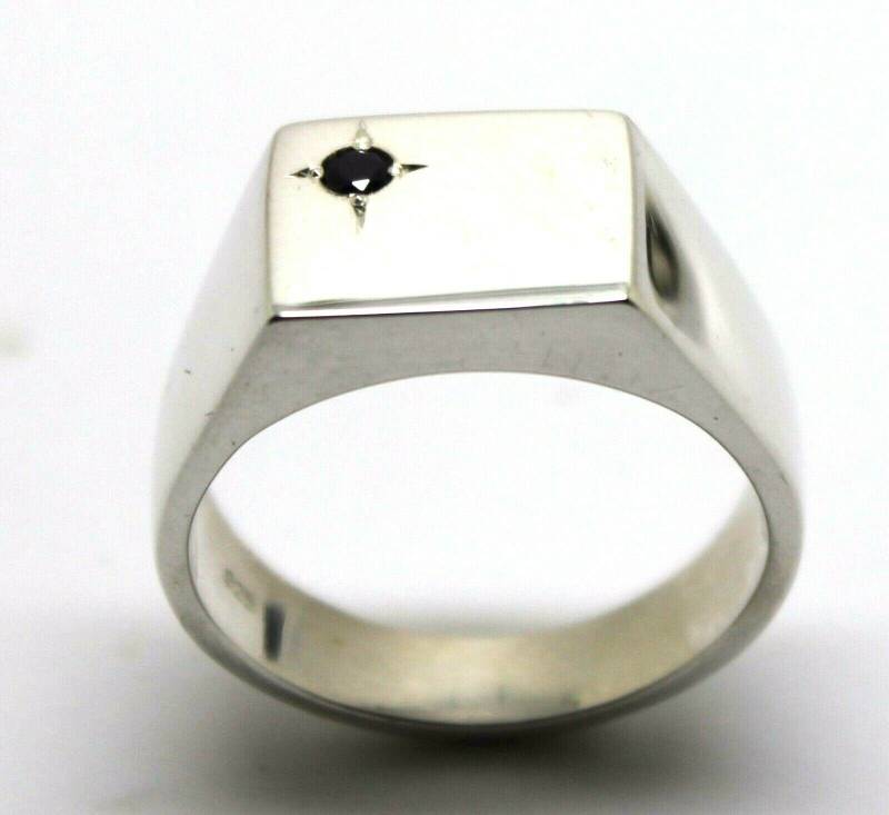 Größe W Massiver Herren Sterling Silber Siegelring Mit Schwarzem Saphir von KaedesignsJewellery