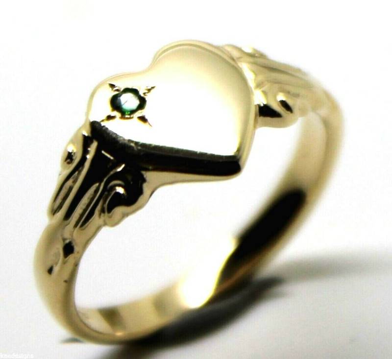 Kaedesigns Neuer Echter 9Ct Gelb, Rose Oder Weiß Gold Grün Smaragd Herz Signet Ring von KaedesignsJewellery