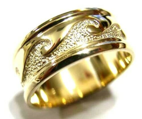 Kaedesigns Neue Echte Massiv 9 Karat 9Kt Gelb, Rose Oder Weißgold Herren Surf Wave Ring Größe X 258 von KaedesignsJewellery