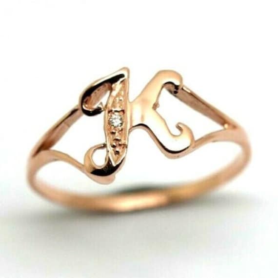 Kaedesigns Neuer Massiver 9Ct Roségold Diamant Set Kleiner Zarter Initial Ring Buchstabe K von KaedesignsJewellery