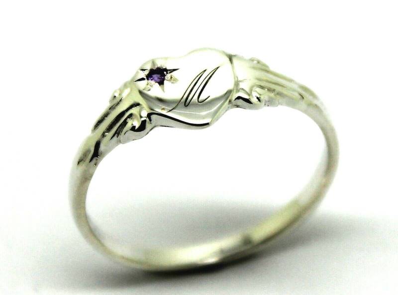 sterling Silber Herz Amethyst Set Siegelring Größe N Mit 1 Initiale von KaedesignsJewellery