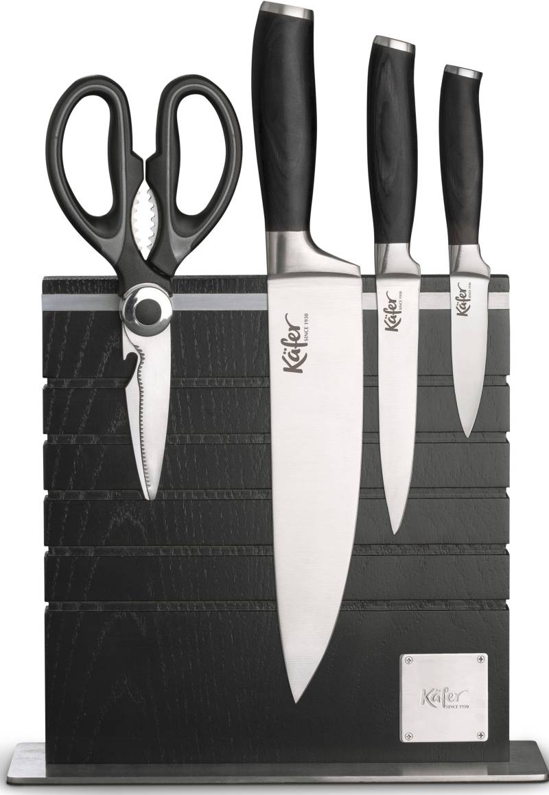 Käfer Magnet-Messerblock 5 Stk. inkl. 3 Messer, 1 Schere, Griffe aus Pakkaholz, für bis zu 8 Messer von Käfer