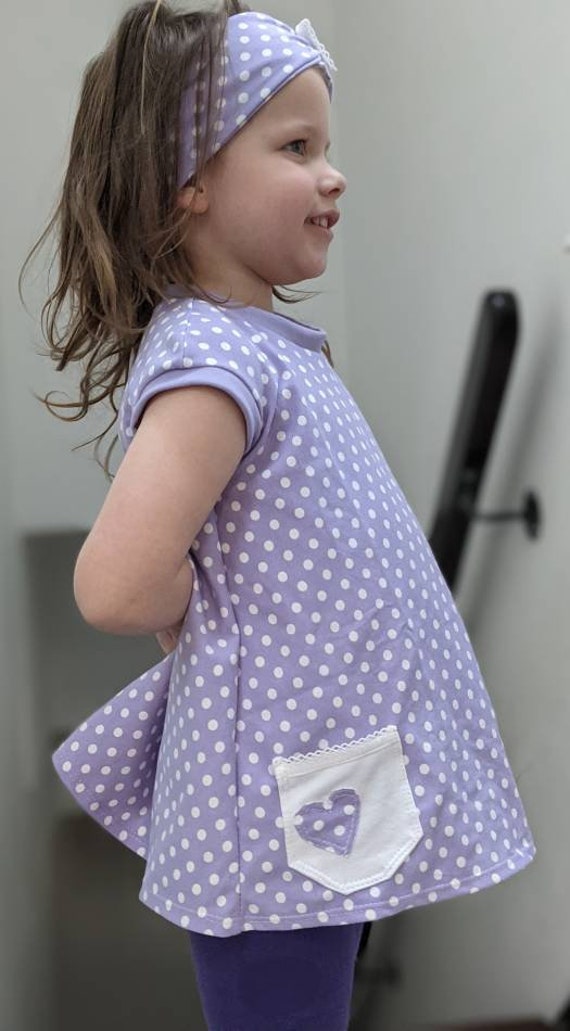 Baby Mädchen Kleid Kleidchen & Stirnband Flieder Lila Hängerchen Punkte Größe 92-104 Einzelstück von KaeferMari