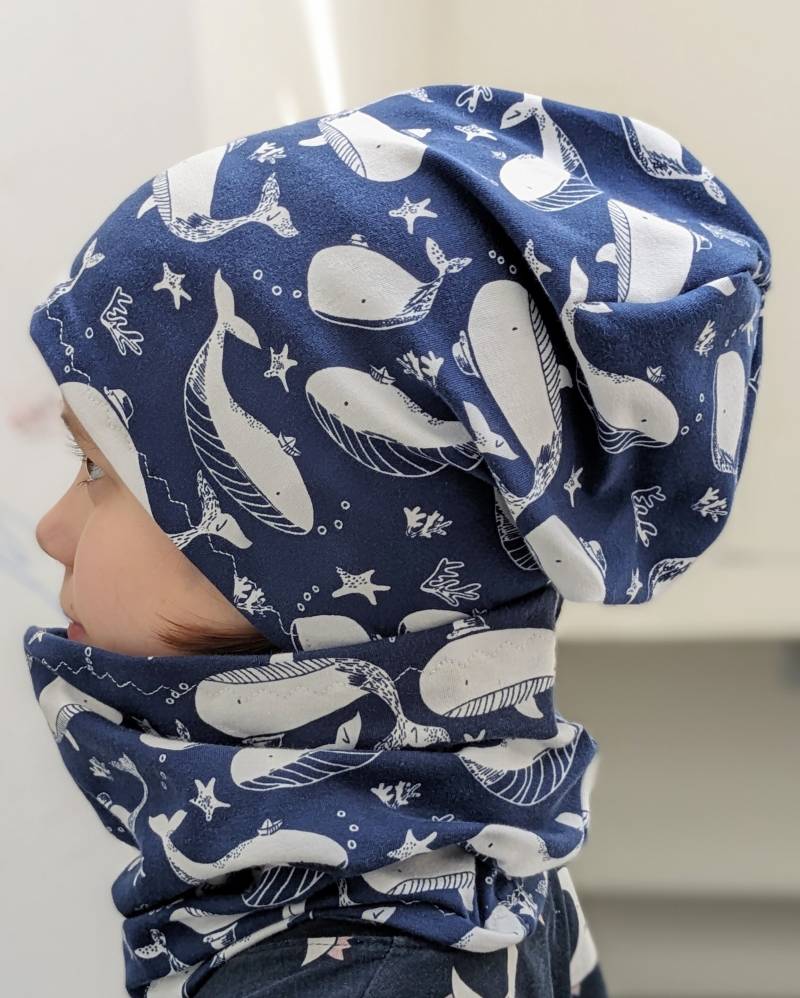 Dünne Frühlingsset Beanie Mütze Stirnband & Loop Wal Wasser Meer Maritim Walfisch Jungs Haarband Größe 42-56cm Frühling von KaeferMari