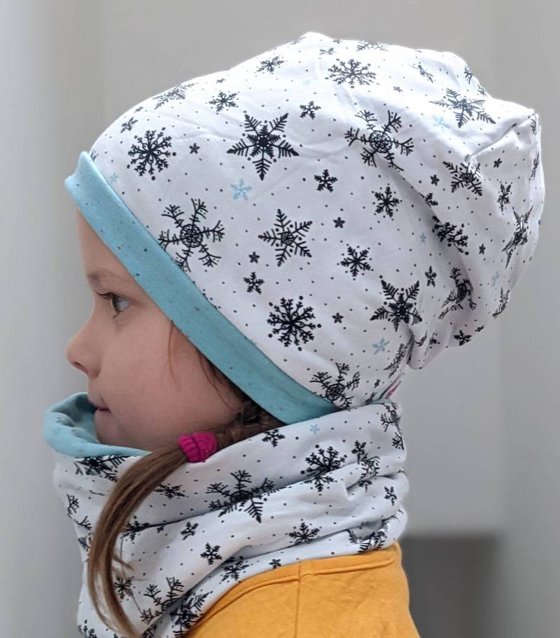 Eiskristall Schneeflocke Elsa Eiskönigin Kinder Mädchen Mützen Set Beanie Mütze & Schal/Loop/Halstuch Größe Ku 37-56cm von KaeferMari