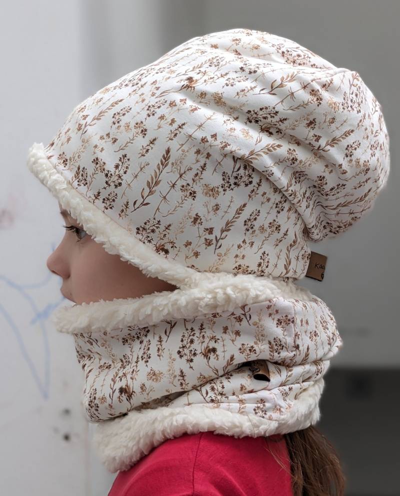 Gräser Korn Mützenset Mit Jersey Oder Teddyplüsch Kuschelig Warm Kornfeld Kinder Mädchen Beanie Mütze Schal/Loop & Stirnband Größe 37-56cm von KaeferMari