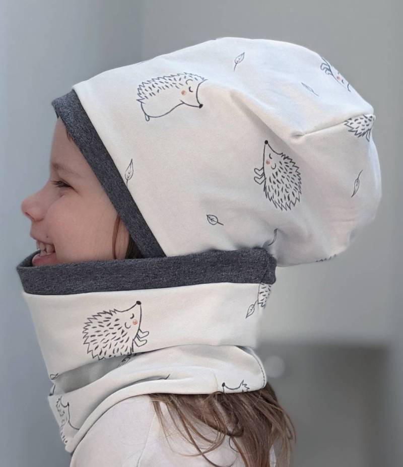 Igel Kleiner Igel Kinder Mädchen Jungen Mützen Set Beanie Mütze & Schal/Loop/Halstuch Größe 37-56cm von KaeferMari