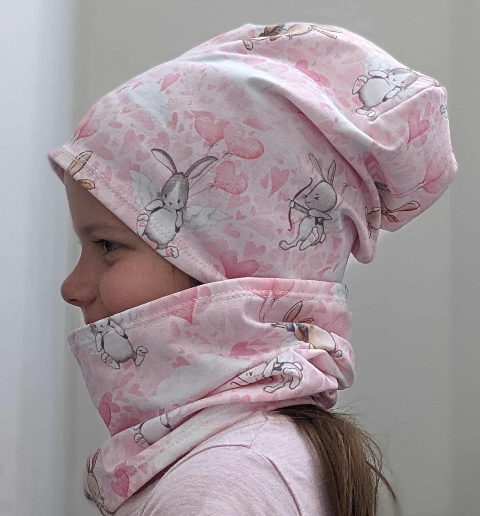Mütze Dünn Hase Häschen Hasen Liebe Bio Baby Kinder Mädchen Set Einlagig Beanie & Schal Loop Größe 37-56cm Frühling von KaeferMari