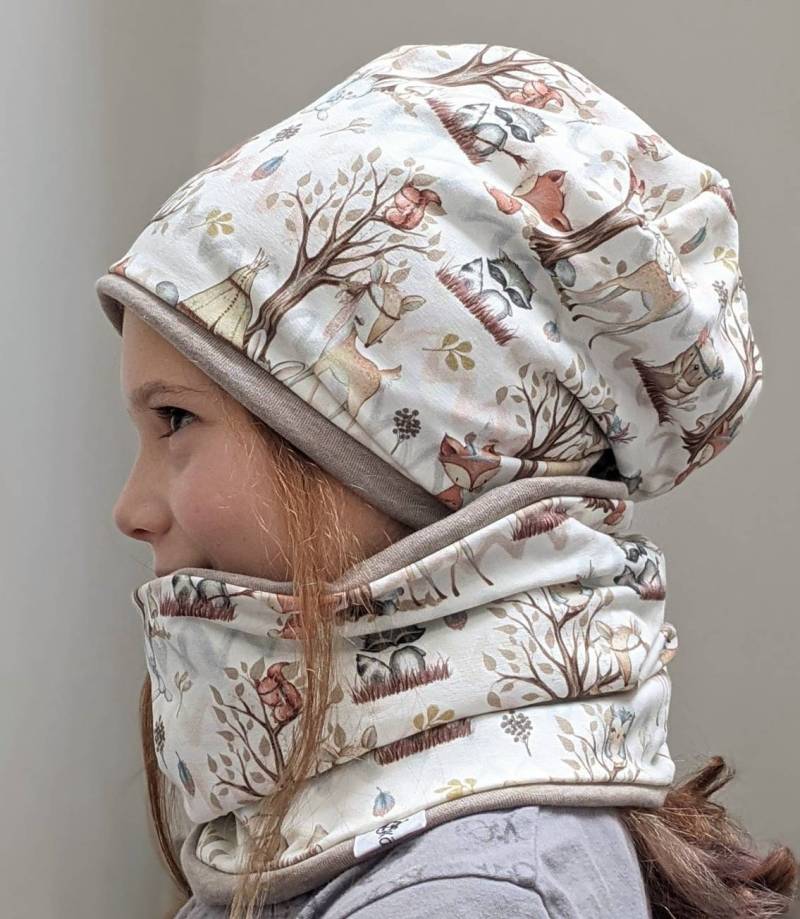 Waldfreunde Fuchs Reh Wald Baby Kinder Mädchen Jungen Mützenset Beanie Mütze & Loop Größe 37-56cm Wintersweat von KaeferMari