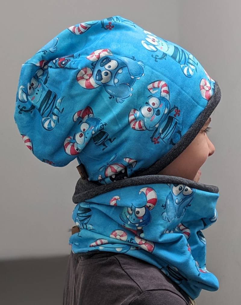 Winter Mützenset Monster Baby Kinder Jungen Mütze & Loop Beanie Halstuch Größe 39-56cm Wintersweat von KaeferMari