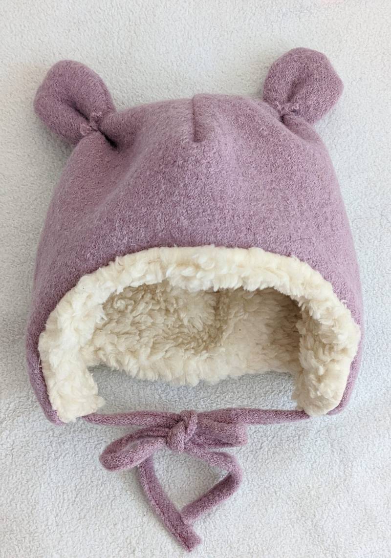 Winter Walk Wollmütze Altrosa Baby Mütze Teddy Ohrenmütze 34-50cm Bio Walkstoff Farbe Wählbar von KaeferMari