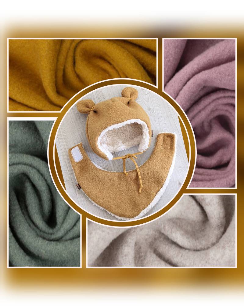 Winter Walk Wollmütze Baby Mütze Teddy Senfgelb Ohrenmütze 34-50cm Bio Walkstoff Farbe Wählbar von KaeferMari