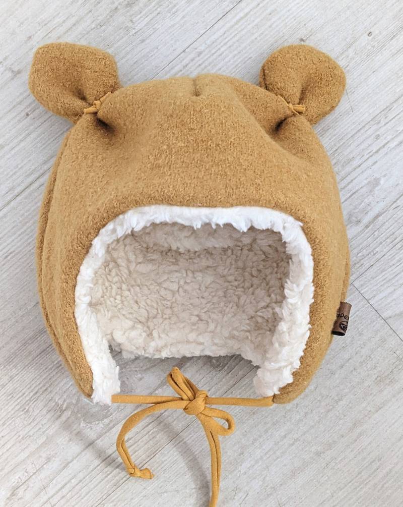 Winter Walk Wollmütze Und Halstuch Baby Mütze Teddy Ohrenmütze 34-50cm Bio Walkstoff Farbe Wählbar von KaeferMari