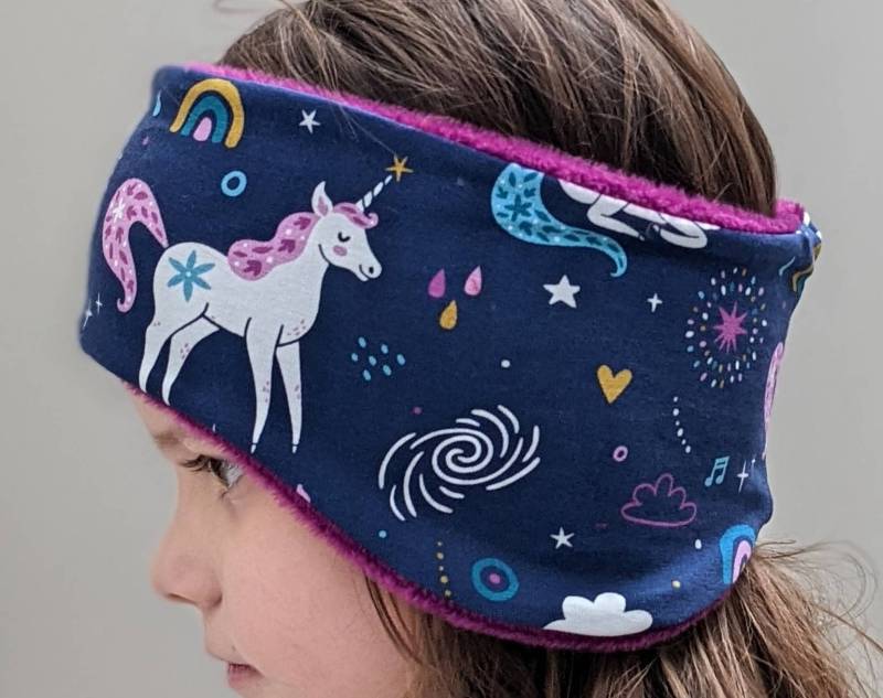 Winterstirnband Ohrenschützer Stirnband Mit Ohrenschutz Einhorn Dunkelblau Baby Kinder Mädchen Größe Ku 37-56cm Warm von KaeferMari