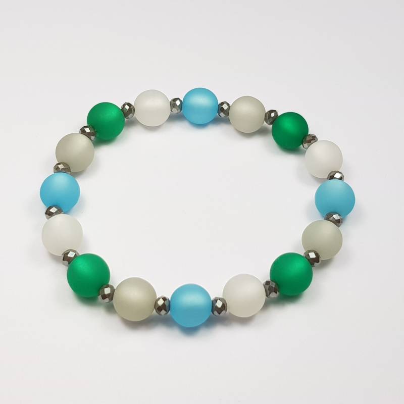 Armband Mit Polarisperlen Und Glasperlen Blau Grau Grün - Geschenk Für Beste Freundin Schwester Mutter Zum Geburtstag Outfit Sommer von KaehnDesign