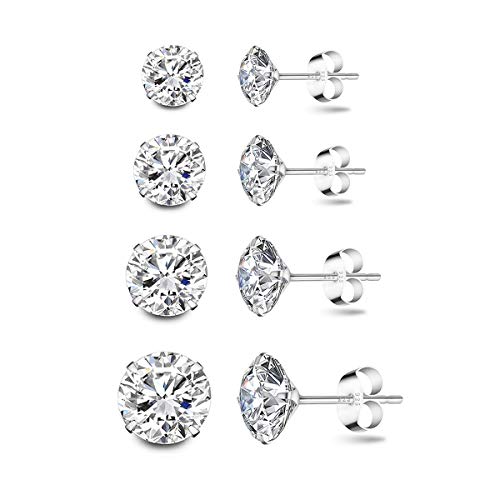 Deyanse Damen Silber Ohrstecker, 4 Paare 925 Sterling Silber Zirkonia Ohrstecker Ohrringe Set, Hypoallergen Unisex Klein Schlafen Knorpel Ohrstecker mit 5A Zirkonia, Ohrringe Größe in 3, 4, 5, 6mm von Deyanse