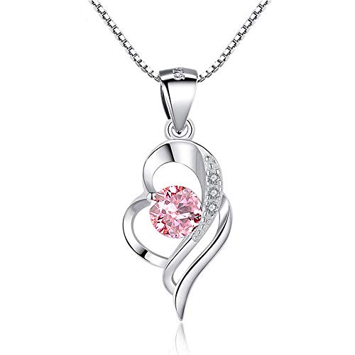 Kamise Halskette Damen，Silberkette Damen 925 mit Anhänger, Herzkette mit Rosa Zirkonia & 45cm Silberkette, Liebe Kette in Schmuck mit Geschenkbox für Mutter Frau Freundin von Kamise