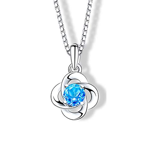 Kamise Halskette Damen, Silberkette 925 Sterling Silber, Kette Klee Anhänger mit Blau Zirkonia & 45cm Silber Kette, Kette Schmuck mit Geschenkbox für Mutter Mädchen Zum Muttertag Valentinstag von Kamise