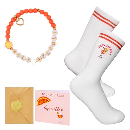 Kaempe Aperol Geschenk Aperol Socken Grußkarte und Armband - Aperol Spritz Holy Aperoli Socken - Aperol Deko für Damen und Aperol-Liebhaber zu Geburtstag und Party von Kaempe