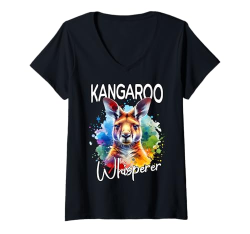 Damen Kangaroo Whisperer Känguru T-Shirt mit V-Ausschnitt Damen Kangaroo Whisperer Känguru T-Shirt mit V-Ausschnitt von Känguru Designs Für Damen Und Herren