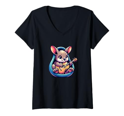 Damen Kaenguru Gitarre Musik Australien Niedlich Cartoon T-Shirt mit V-Ausschnitt Damen Kaenguru Gitarre Musik Australien Niedlich Cartoon T-Shirt mit V-Ausschnitt von Kaenguru Gitarre Musik Australien Niedlich Cartoon